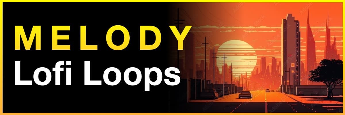 Melody Lofi Loops banner featuring an aesthetic sunset cityscape anime illustration