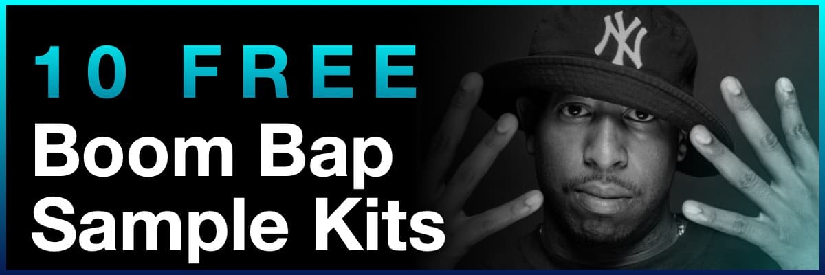 10 Free Boom Bap Sample Kits banner featuring a portrait of DJ Premier