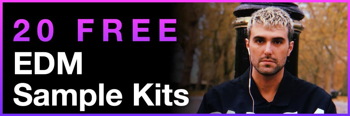 20 Free EDM Sample Kits banner featuring a portrait of Fred again..