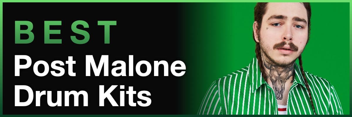 Best Post Malone Drum Kits banner featuring a portrait of the artist