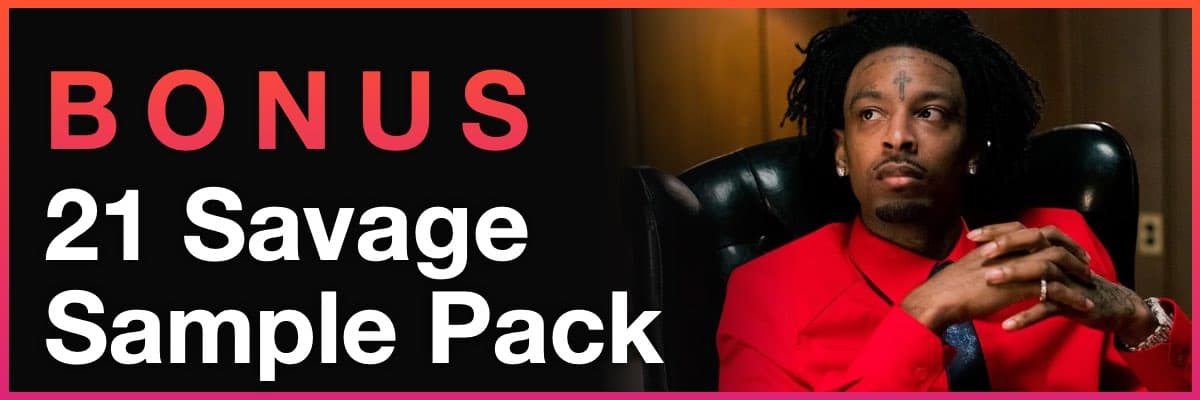 Bonus 21 Savage sample pack banner with artist in red suit portrait