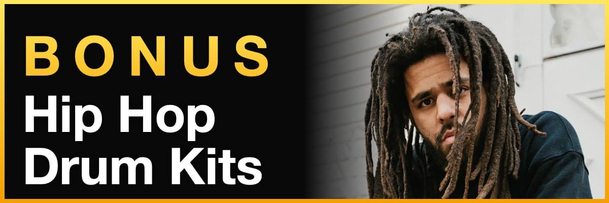 Bonus hip hop drum kits banner with artist portrait and dreadlocks