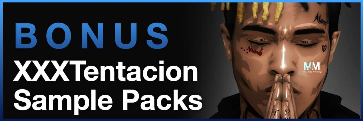 Bonus XXXTentacion Sample Packs banner featuring a stylized illustration of the artist