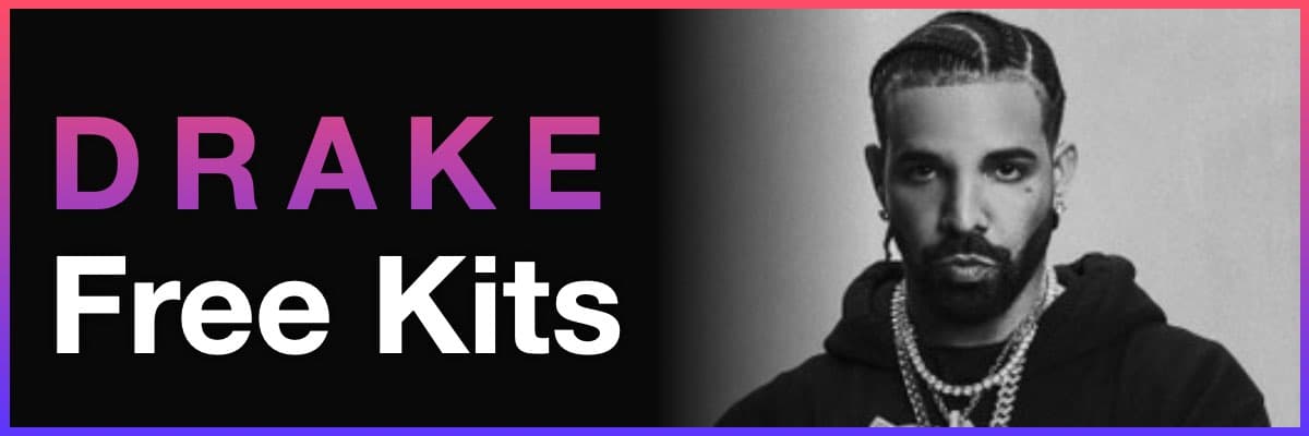 Drake Free Kits banner featuring a black and white portrait of Drake