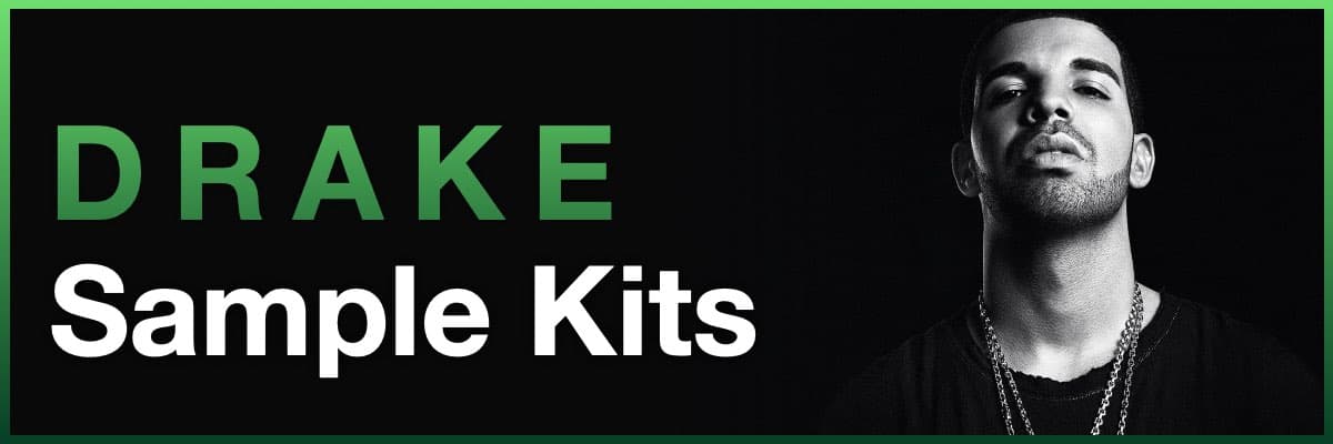 Drake Sample Kits banner featuring a black and white portrait of the artist