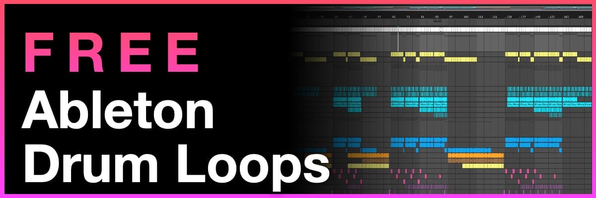 Free Ableton Drum Loops banner featuring a colorful MIDI sequence interface