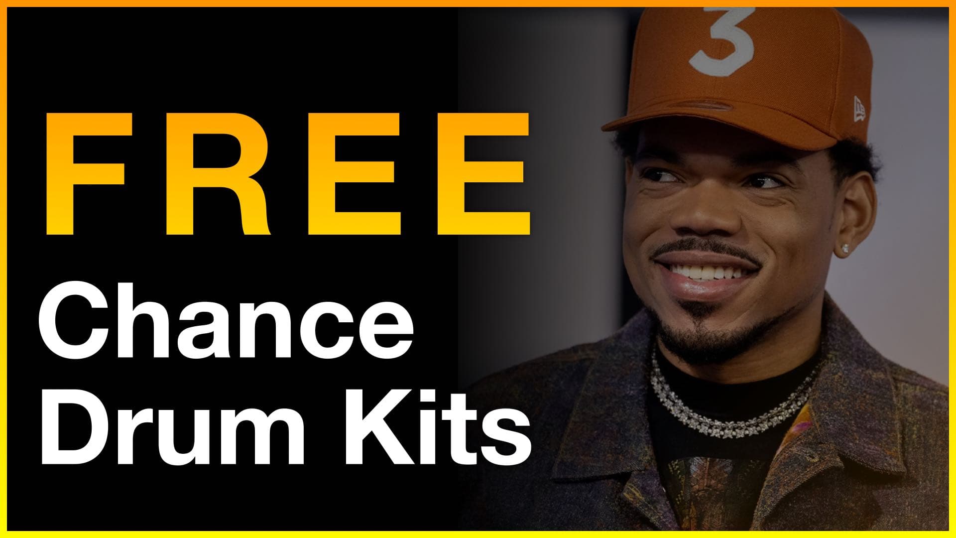 Free Chance Drum Kits banner featuring a portrait of Chance the Rapper