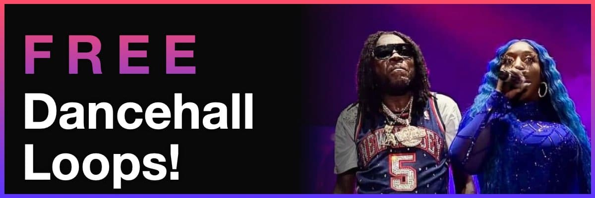 Free dancehall loops banner with two artists performing on stage