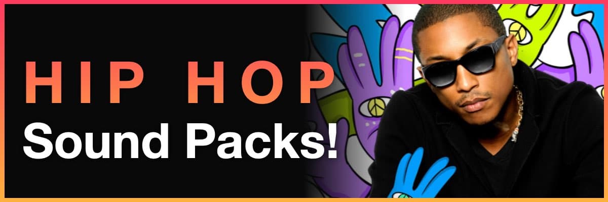 Hip Hop Sound Packs banner featuring a portrait of Pharrell Williams