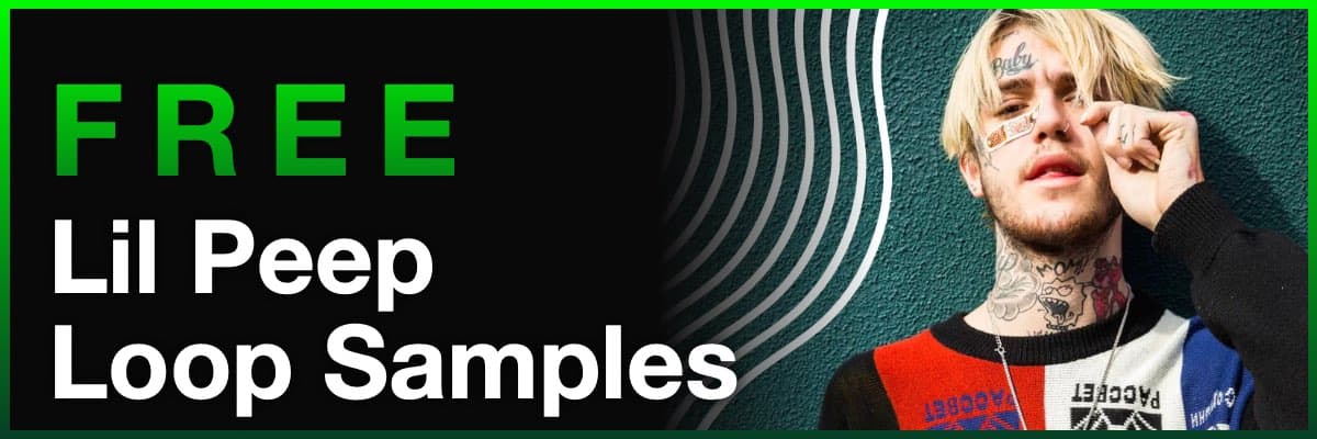Free Lil Peep Loop Samples banner featuring the rapper with blonde hair and face tattoos