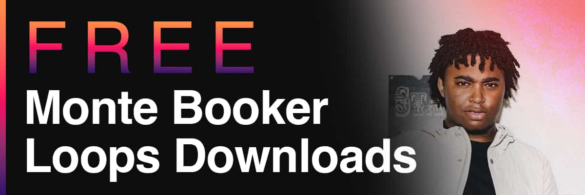 Free Monte Booker Loops Downloads banner featuring a portrait of the producer