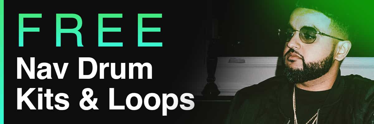 Free Nav drum kits and loops banner with a portrait of Nav