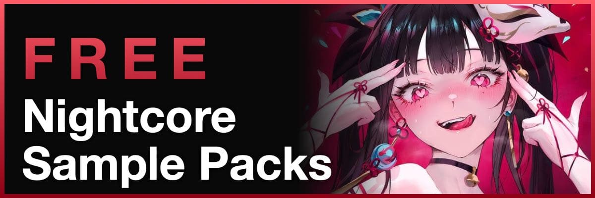 Free nightcore sample packs banner with anime character and red aesthetic