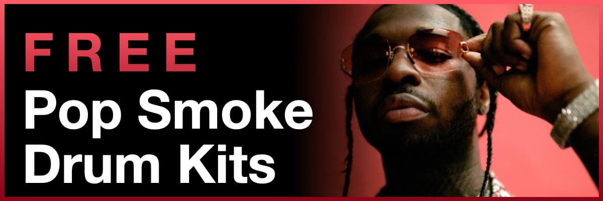 Free Pop Smoke Drum Kits banner featuring a portrait of the rapper