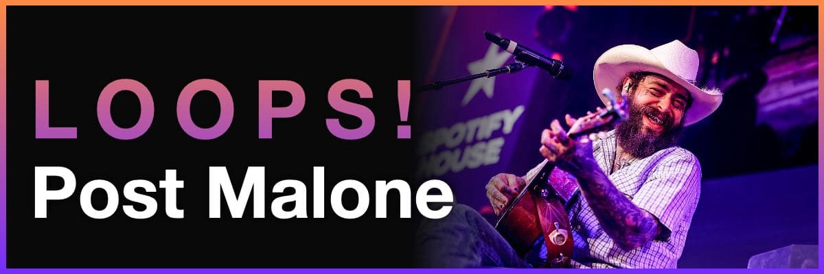 Post Malone Loops banner featuring the artist performing with an acoustic guitar