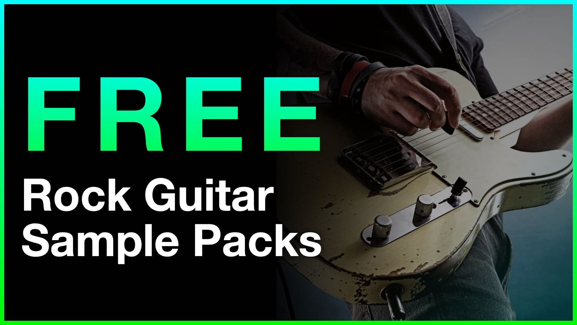 Free Rock Guitar Sample Packs banner featuring a person playing electric guitar