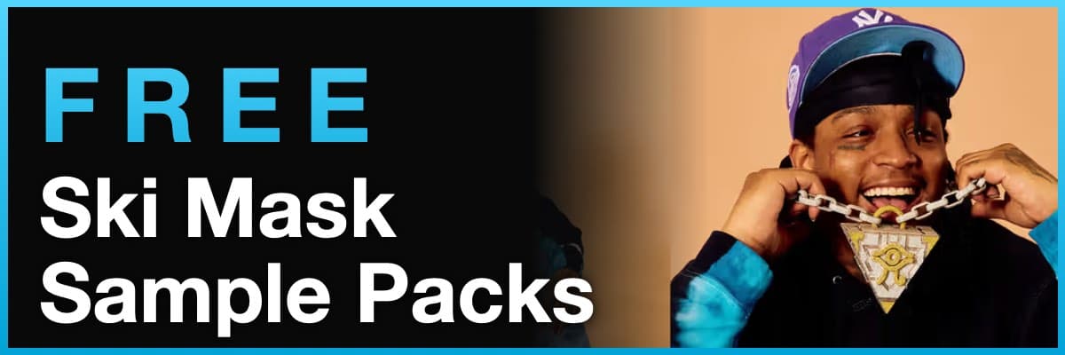 Free Ski Mask Sample Packs banner featuring the rapper smiling and holding a chain