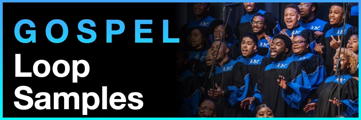 Gospel Loop Samples banner featuring a large choir singing in robes