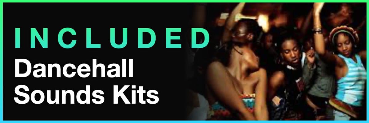 Dancehall sound kits banner with group dancing in party scene
