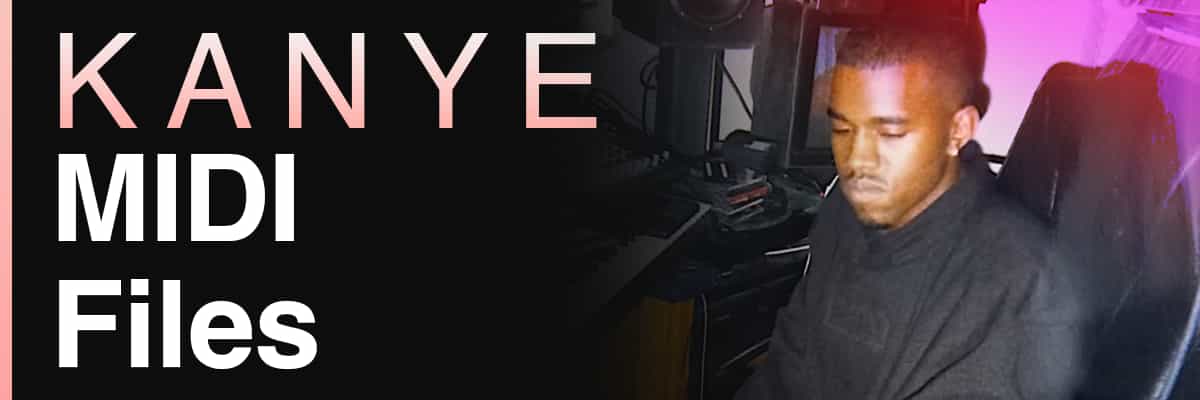 Kanye MIDI Files banner featuring a young Kanye West in a studio