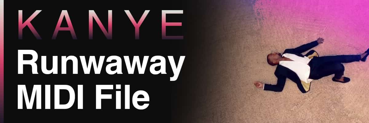 Kanye Runaway MIDI File banner featuring the artist lying on the ground