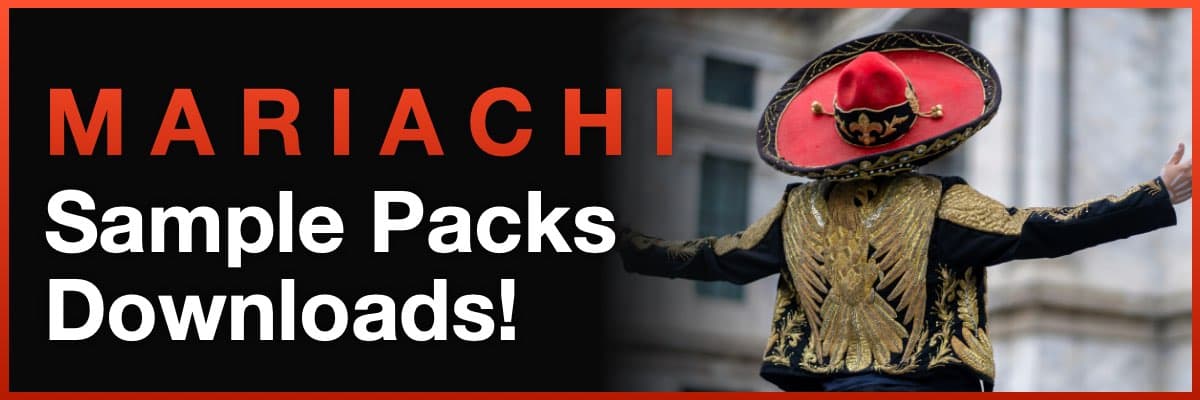 Mariachi sample packs downloads banner with performer in traditional sombrero