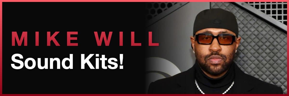 Mike Will Sound Kits banner featuring the producer wearing red tinted sunglasses and black turtleneck