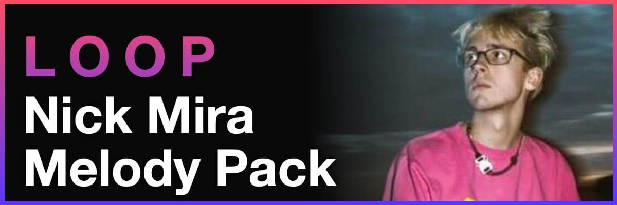 Nick Mira melody pack loops banner with producer portrait and purple headline