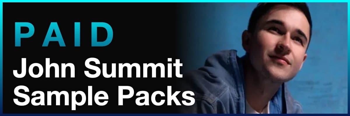 Paid John Summit sample packs banner with artist portrait on blue background
