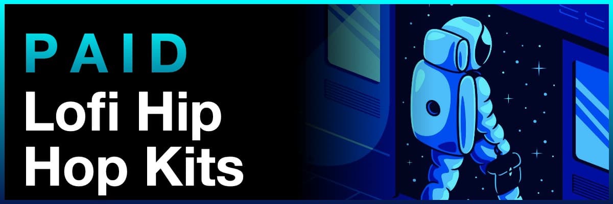 Paid Lofi Hip Hop Kits banner featuring a blue aesthetic astronaut illustration