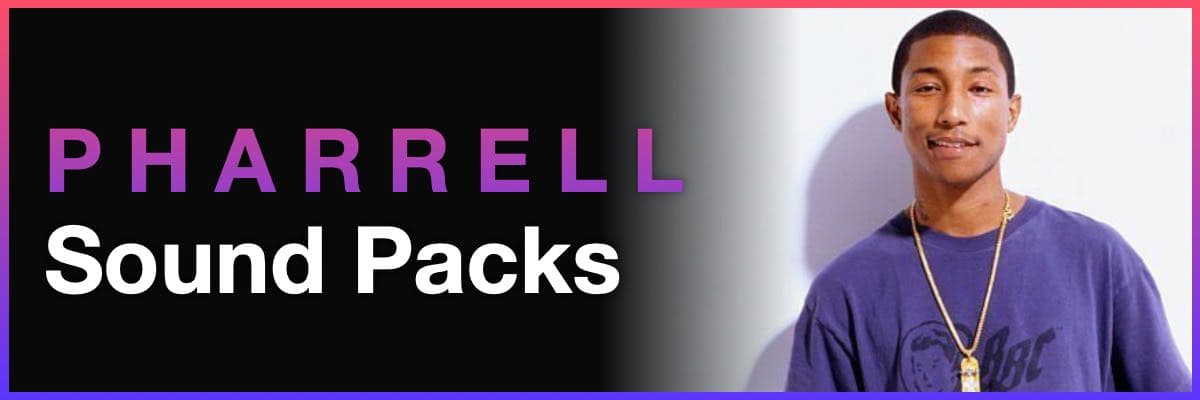 Pharrell sound packs banner with producer portrait and purple headline