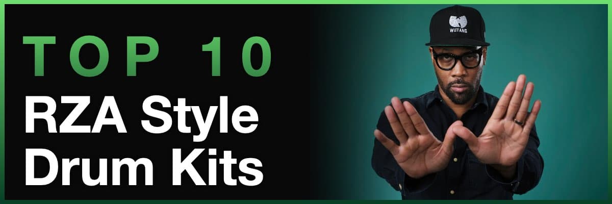 Top 10 RZA Style Drum Kits banner featuring a portrait of RZA