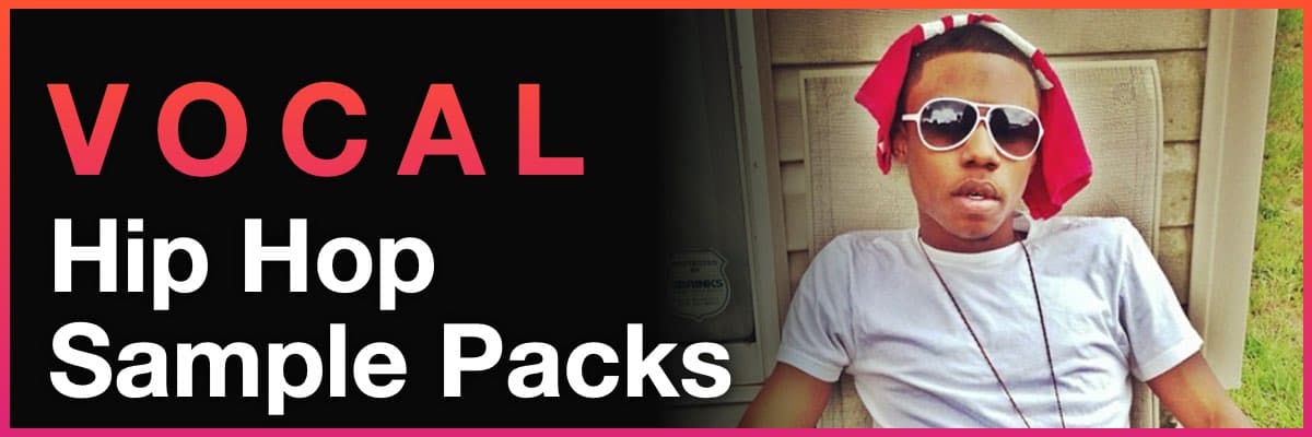 Hip hop vocal sample packs banner with male artist Speaker Knockerz wearing sunglasses