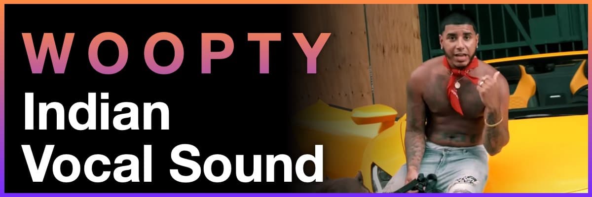 Woopty Indian Vocal Sound banner featuring CJ sitting on a yellow car