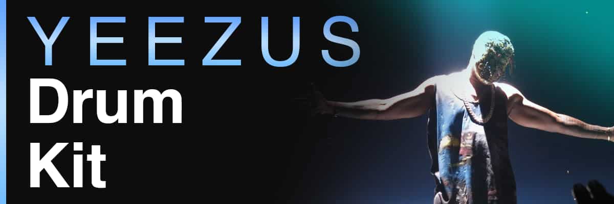 Yeezus Drum Kit banner featuring Kanye West wearing a Maison Margiela mask